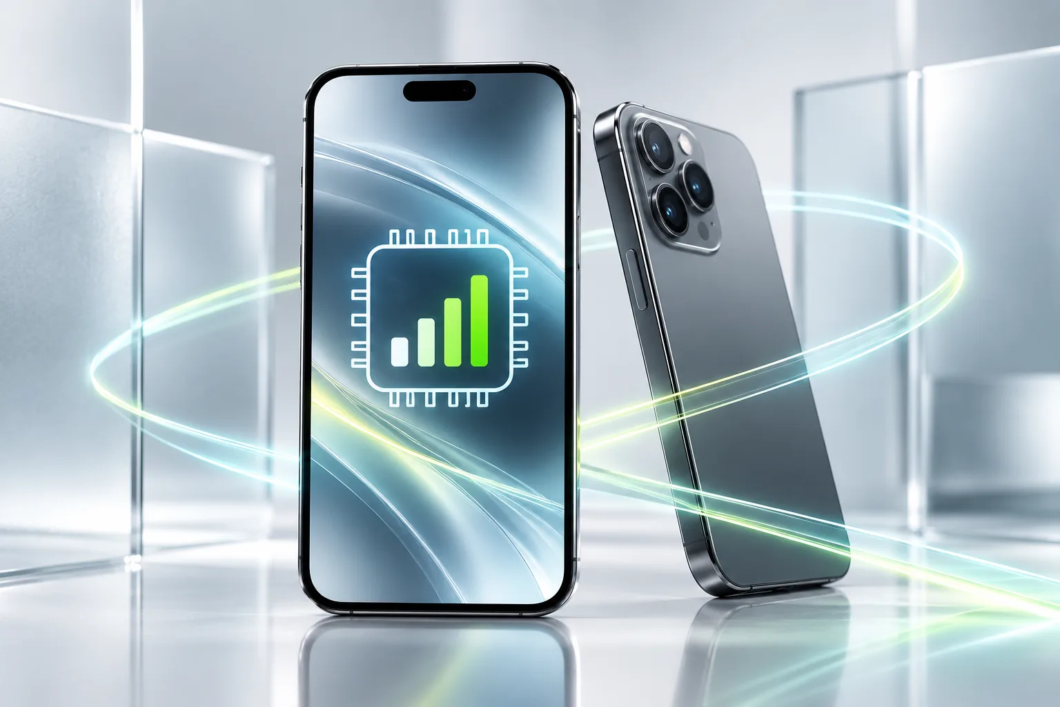 Two smartphones with a mobile signal icon on screen.
