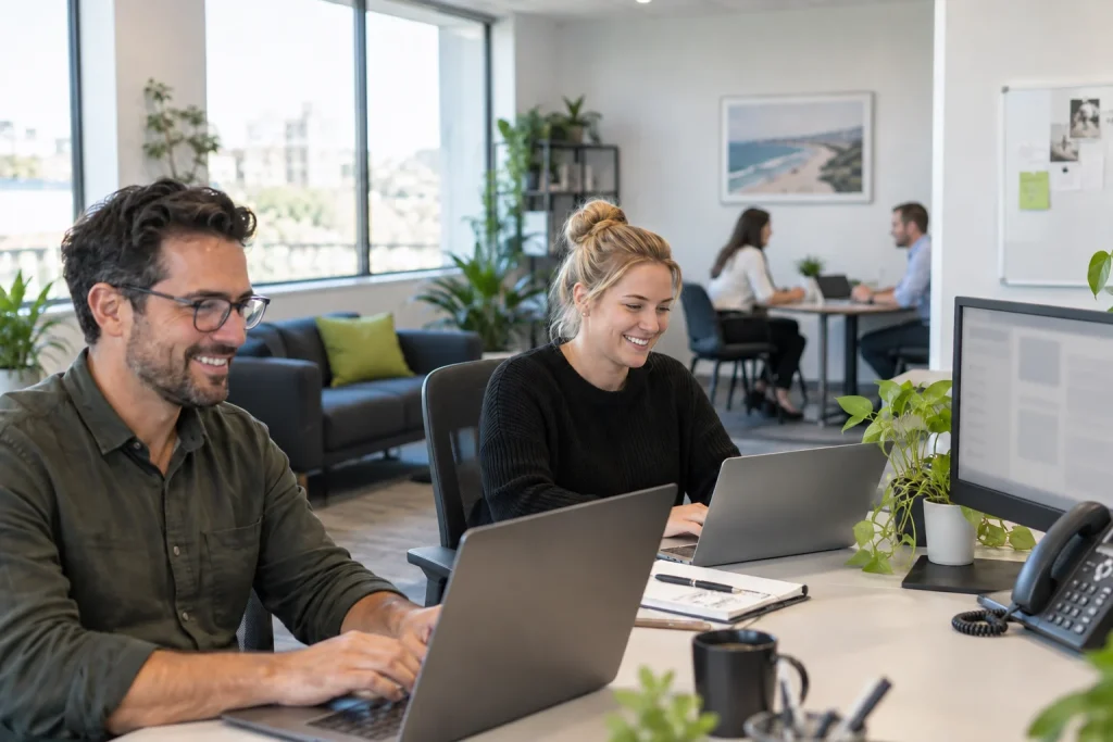 A connected workplace with colleagues and everyday business technology.
